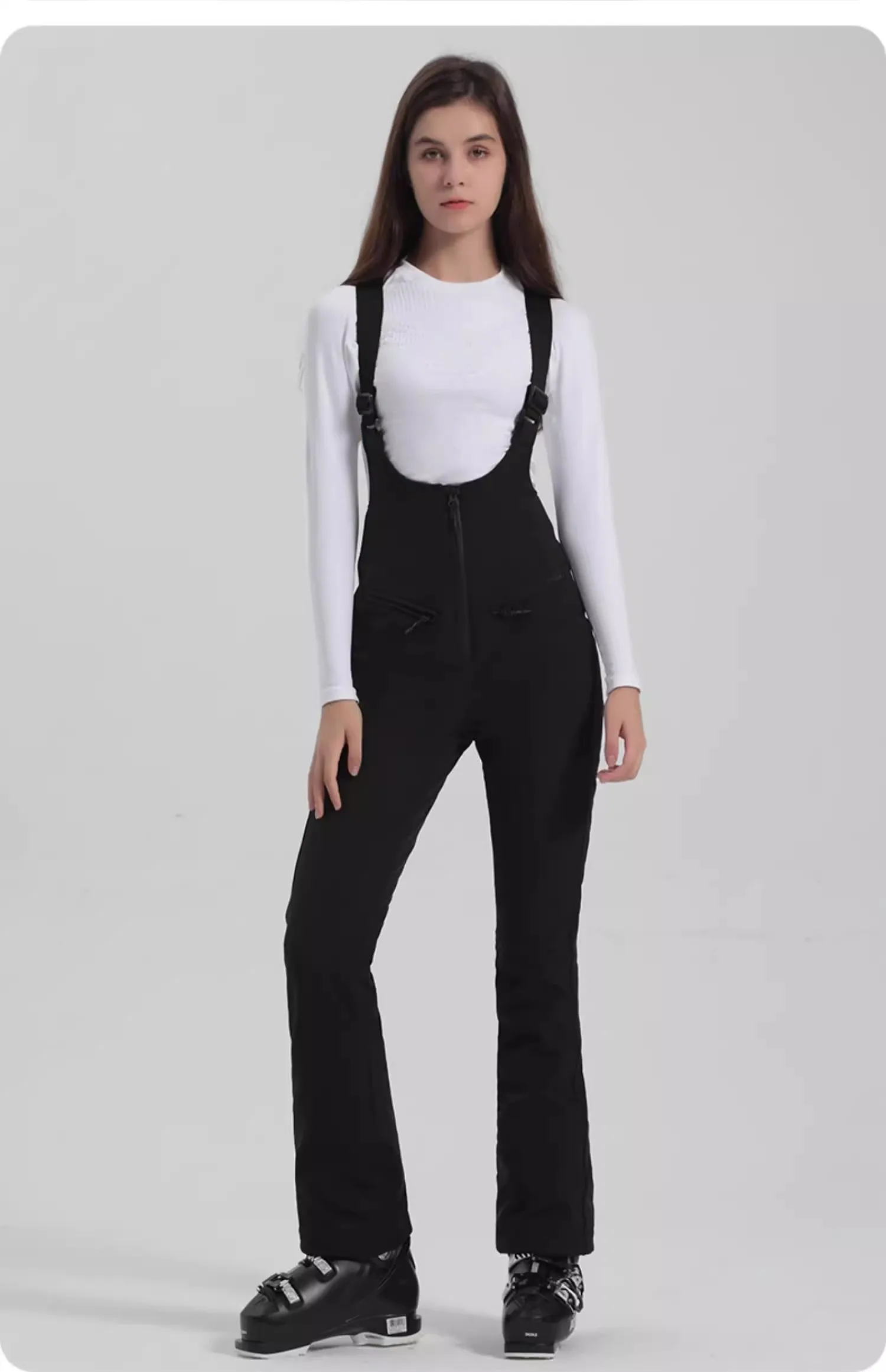 

Women's Snow Ski Pant High Waist Elastic Snowboard Strap Pant Windproof Waterproof Warm Winter Trouser Zipper Thick Sports Pants