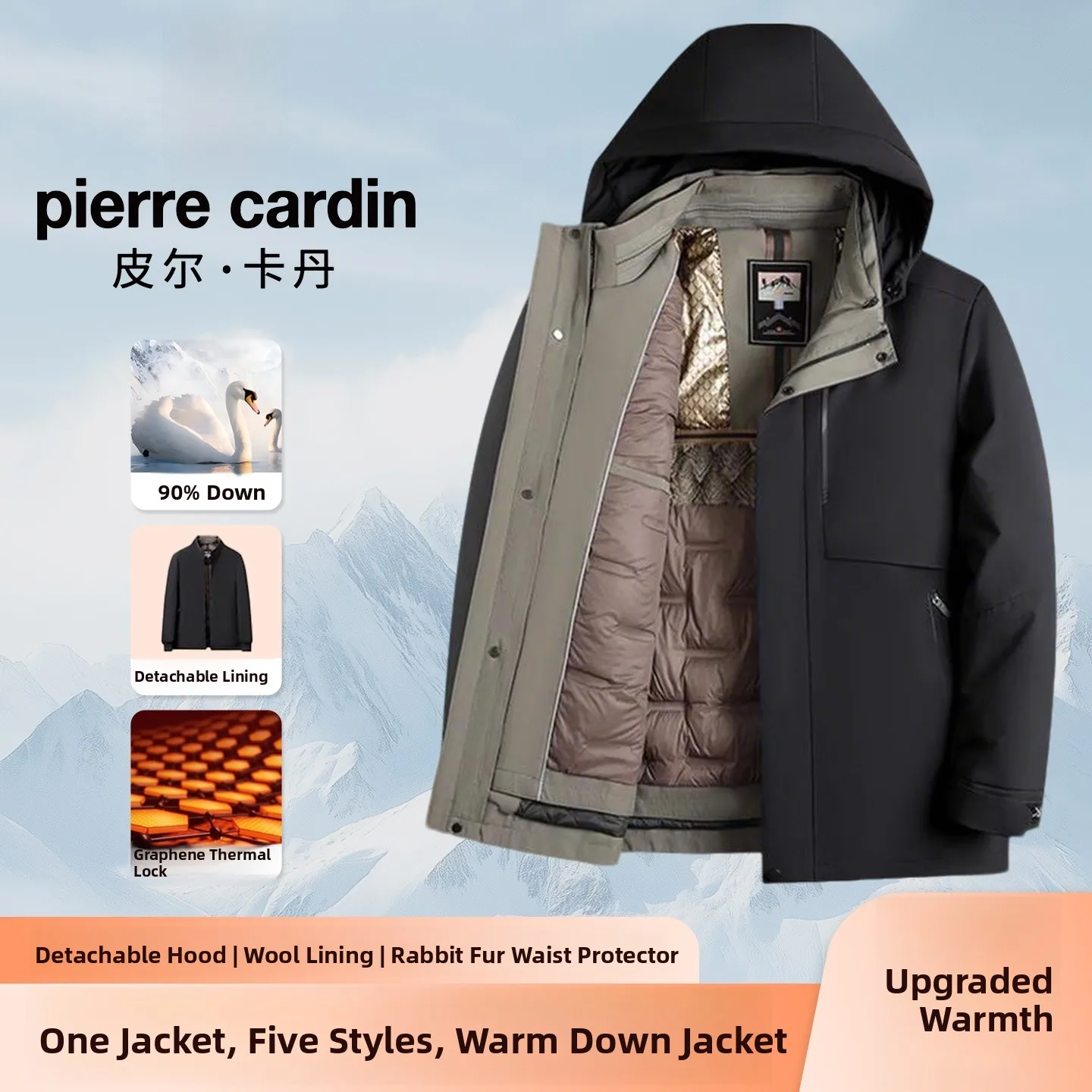 

Мужская утепленная куртка Pierre Cardin с наполнителем из гусиного пуха, осенне-зимняя, теплая, повседневная верхняя одежда с флисовой подкладкой и съемным капюшоном, износостойкая.