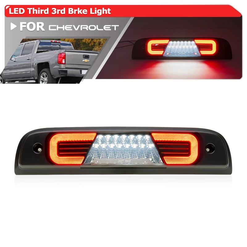 Smoked LED Center Third 3rd Brake Light For 2014-2018 Chevrolet Silverado GMC Sierra 1500 2500HD 3500HD White Cargo Reverse Kit