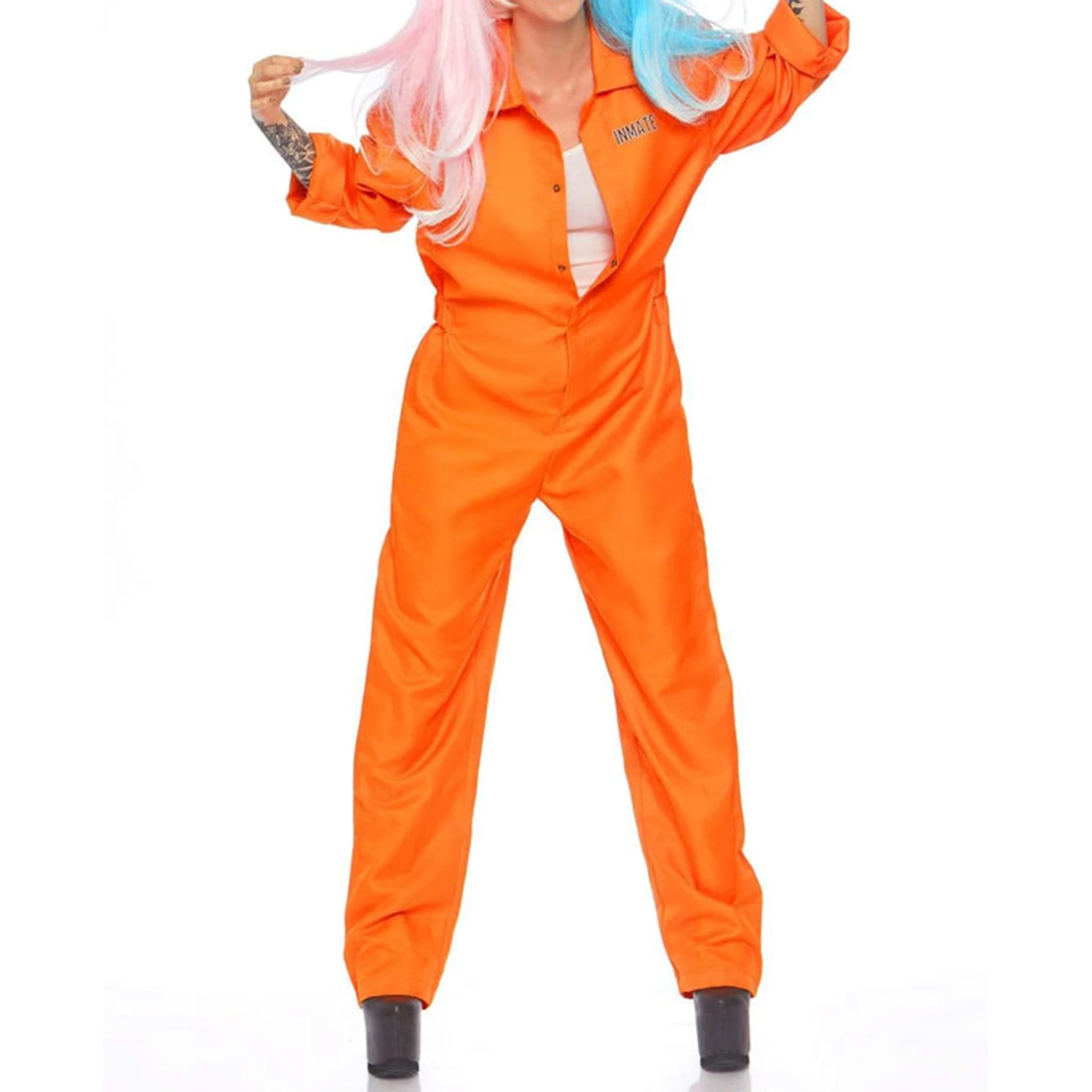 Halloween Prison Jail Costumes Letter Print Long Sleeve Prison Jumpsuit for Adults Toddlers Role-Playing Party Cosplay Outfits