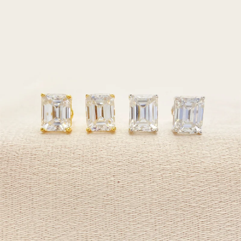 New 2022 s925 Silver inlay emerald cut moissanite simple classic stud earrings