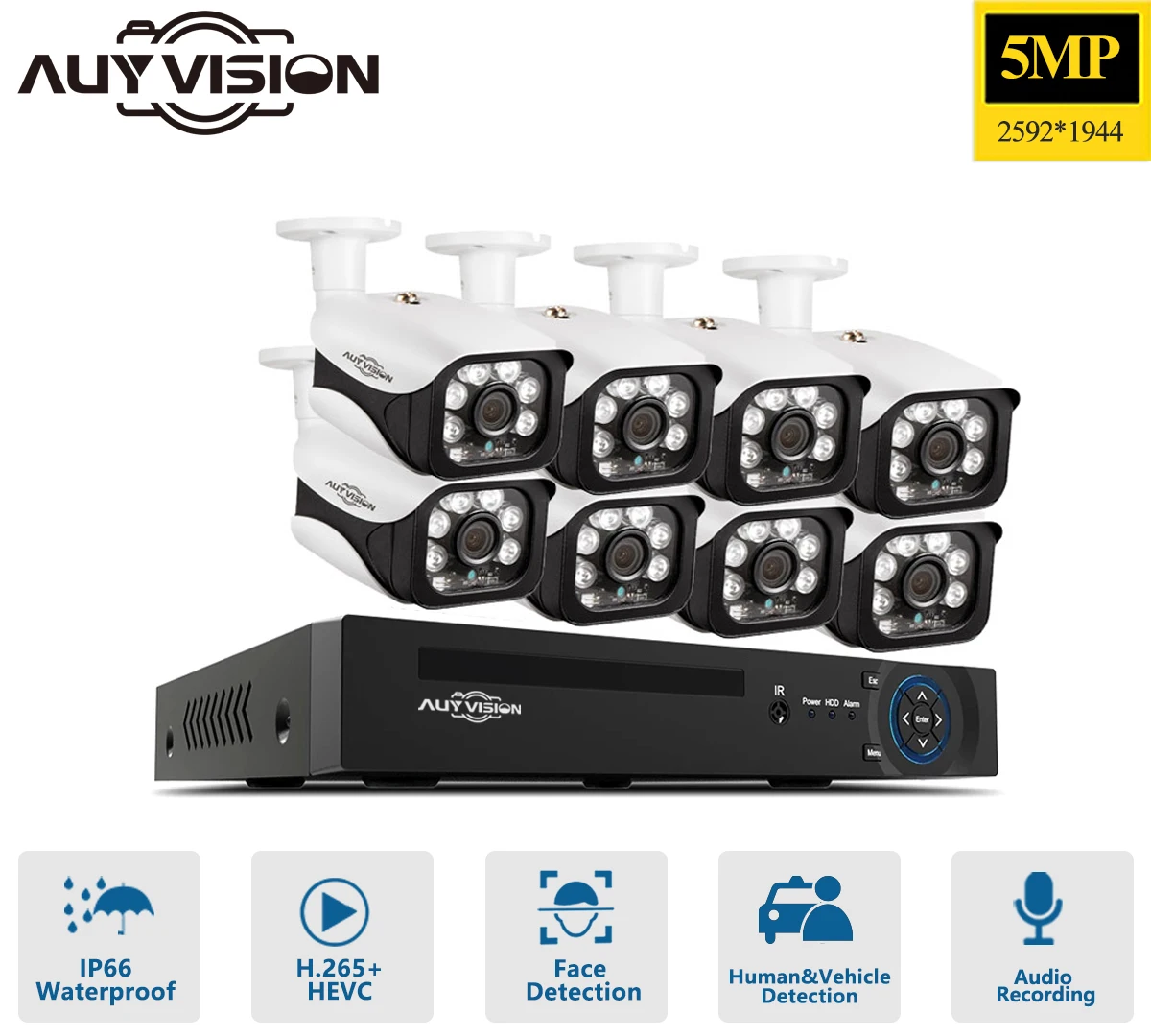 H.265+ 8CH 5MP POE Security Camera System Kit Audio Record IP Camera Outdoor Waterproof CCTV Video Surveillance NVR Set