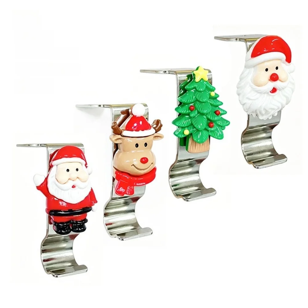 4pcs Christmas Stocking Holder Hook Metal Peel and Backing for Fireplace Mantel Wall No Damage Installation Black Silver