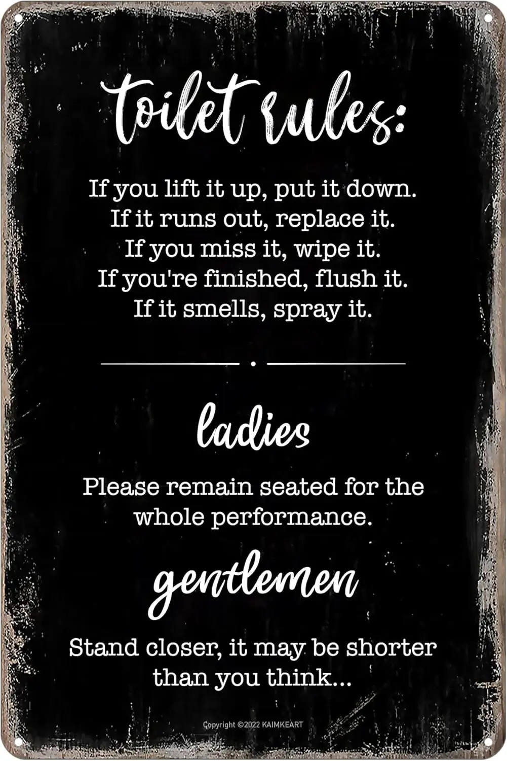Rustic retro Bathroom Rules Sign - Metal Wall Decor for Guest Bathroom, Toilet or Washroom Funny and Elegant Reminder of Bat