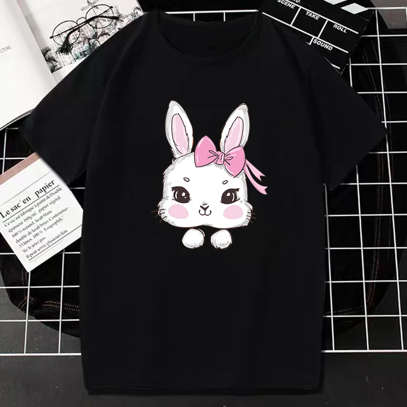 Three Bunnies Easter Tshirt Women Fashion Tops Kawaii Rabbit Cartoon Print Tee Female Casual Oversized T-shirt Camisa Masculina