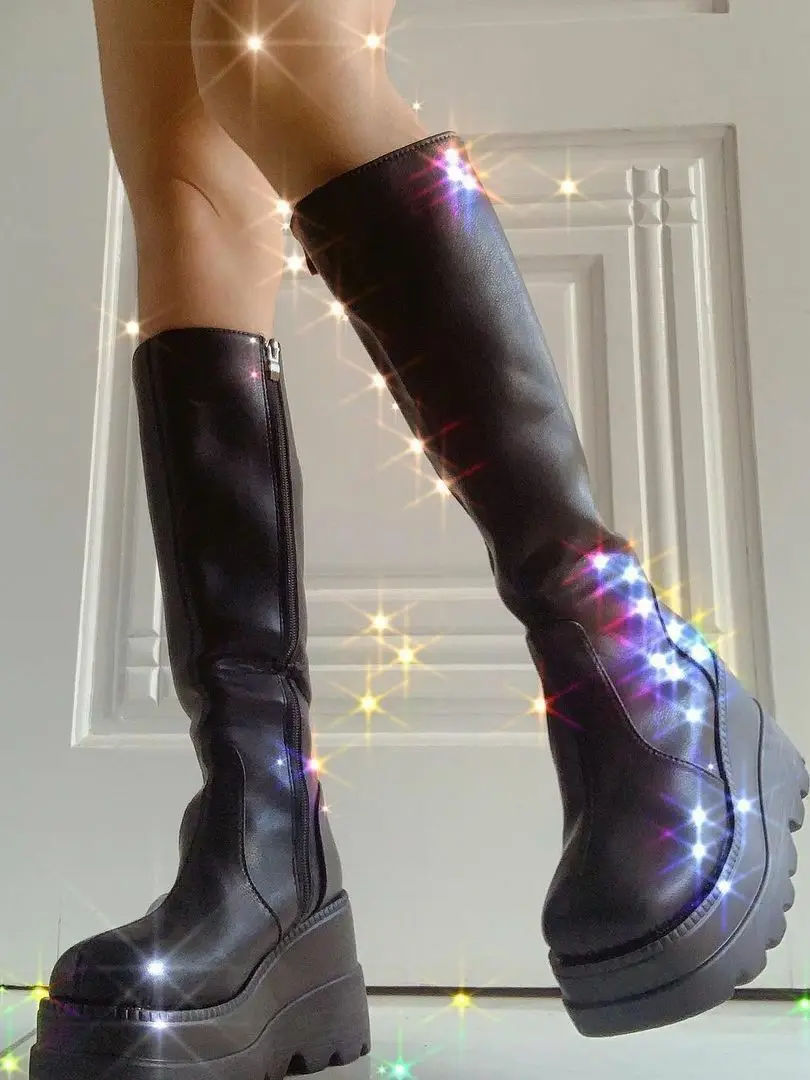 

Ретро-американские готические сапоги Y2K в стиле Hot Girl, высокие до колена, на платформе, с массивным каблуком, модные, водонепроницаемые