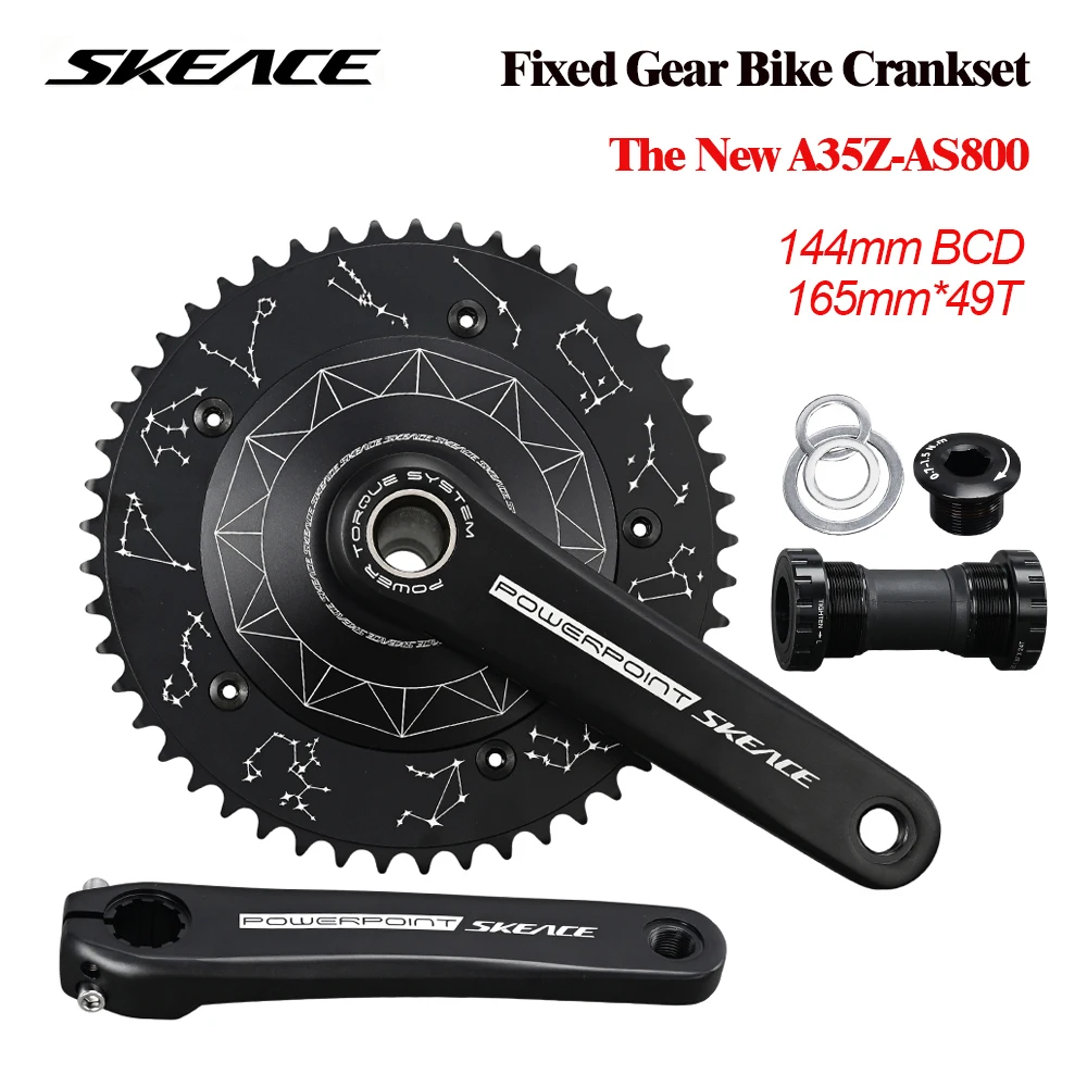 SKEACE Fahrrad-Kurbelgarnitur 144BCD Mountainbike Rundloch-Kurbel Aluminiumlegierung Einzelgang-Kettenblatt 165mm 49T Kurbelgarnitur mit Tretlager