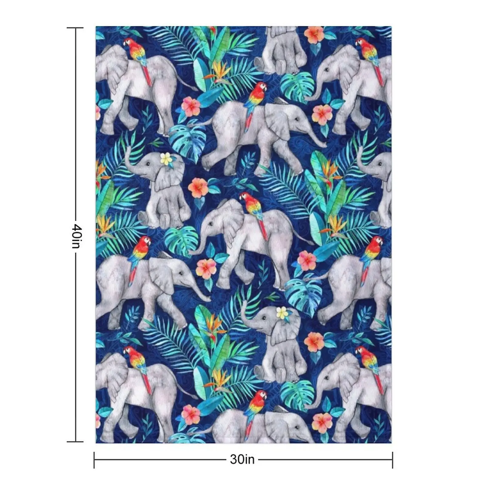 Elephants and Parrots in Indigo Blue Throw Blanket Shaggy Bed Fashionable Extra Large Throw Beach Camping Blankets