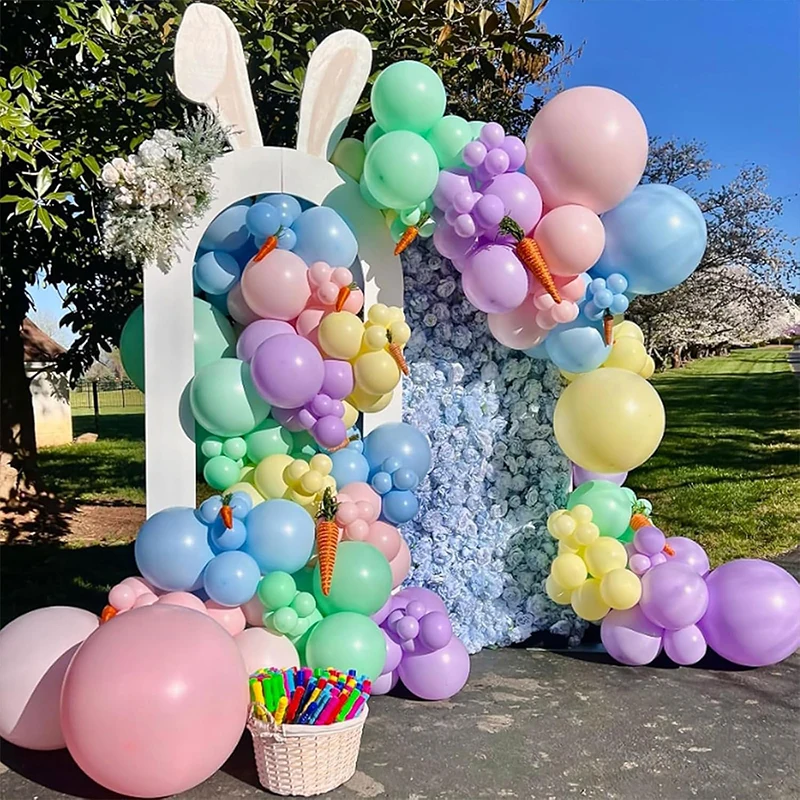 143 قطعة من بالونات قوس قزح لتزيين عيد الفصح السعيد، بالونات مطابقة من اللاتكس لحفلات عيد الفصح