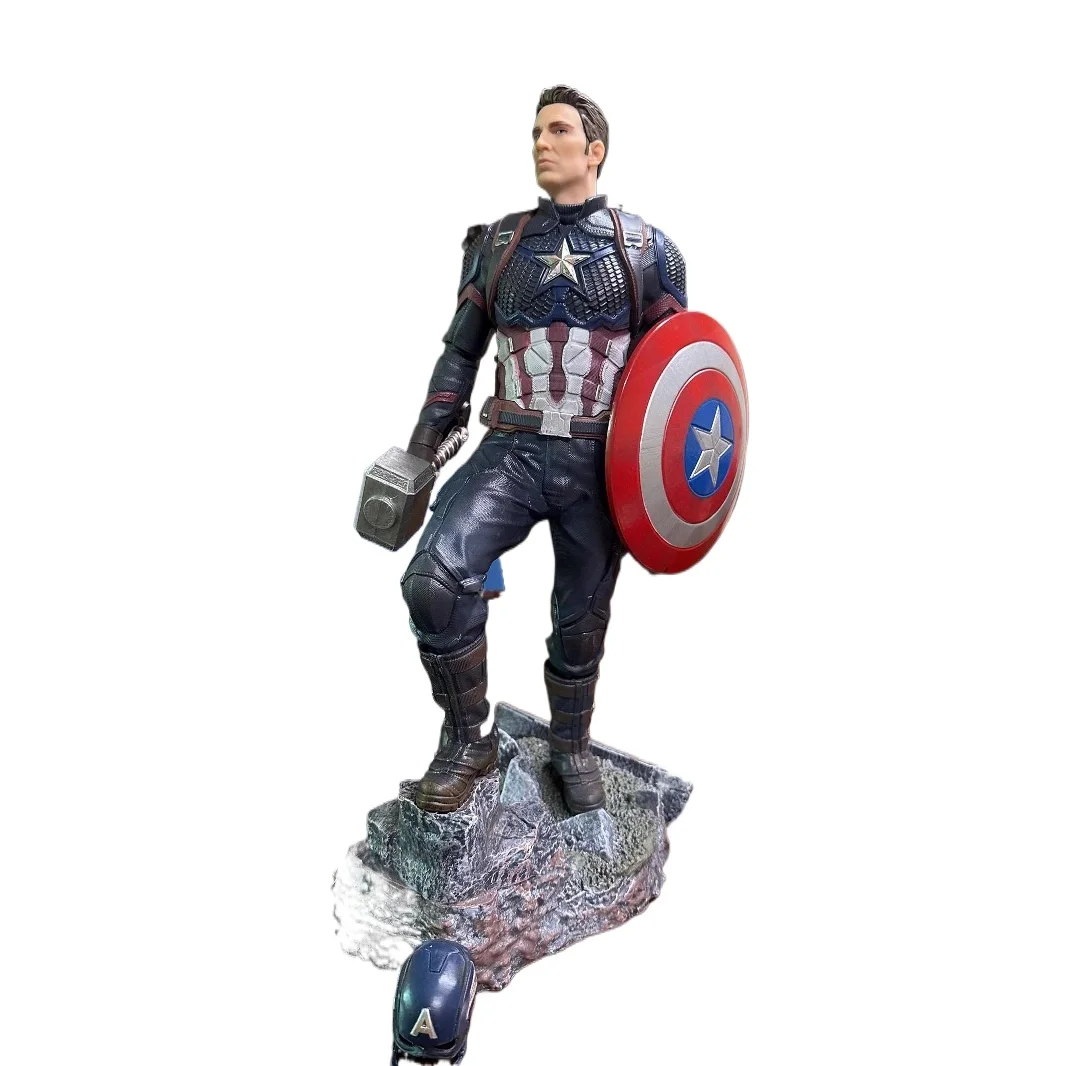 40 cm Captain America Figuur Dubbele Hoofd Sculptuur Verwisselbare Hoofden Staande Model Standbeeld Desktop Decoratie Gift - afbeelding 2