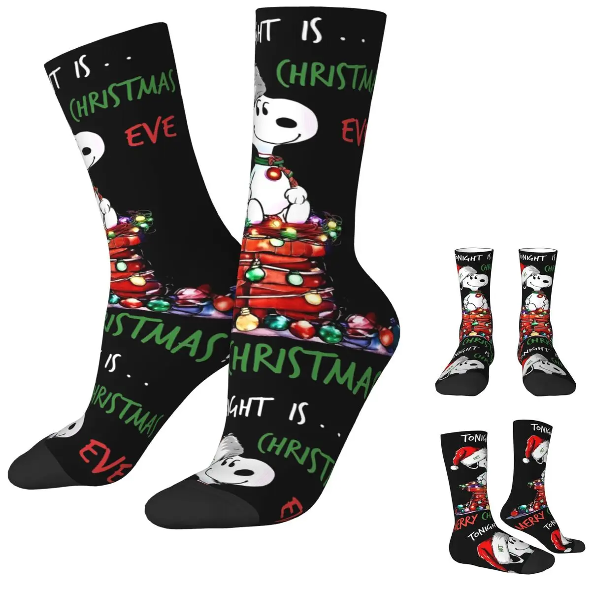 Merry Christmas Snoopy Socks Autumn Cute Comic Stockings Vintage Men's Warm Soft Socks Printed Running Sports Non Skid Socks