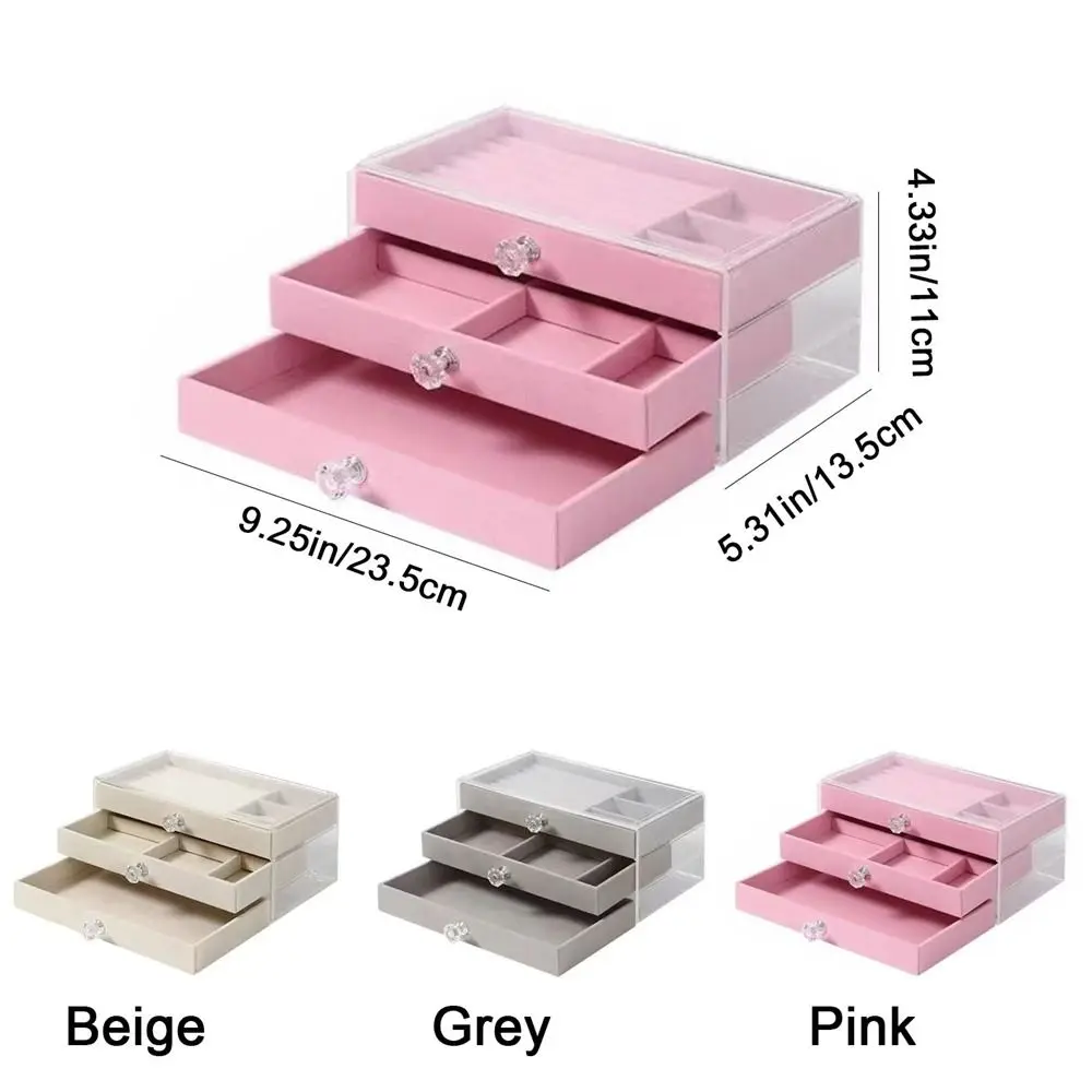Large Capacity Acrylic Jewelry Organizer Dustproof Stackable 3 Layers Jewelry Box with Clear Cover Drawer Jewelry Box Desktop