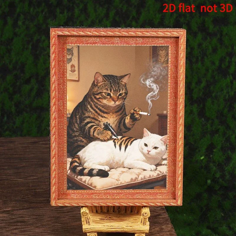 Vintage Tattoo Cat Fridge Magnet, Funny Meme Art Wooden Framed Magnetic Sticker Refrigerator Decor for Kitchen Home Novelty Gift