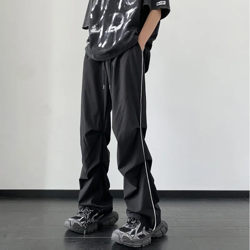 

Cleanfit Men's Summer Thin Qui Dry Straight Tube Parachute Pants Trendy High Street Casual Long Trousers Faionable Youth