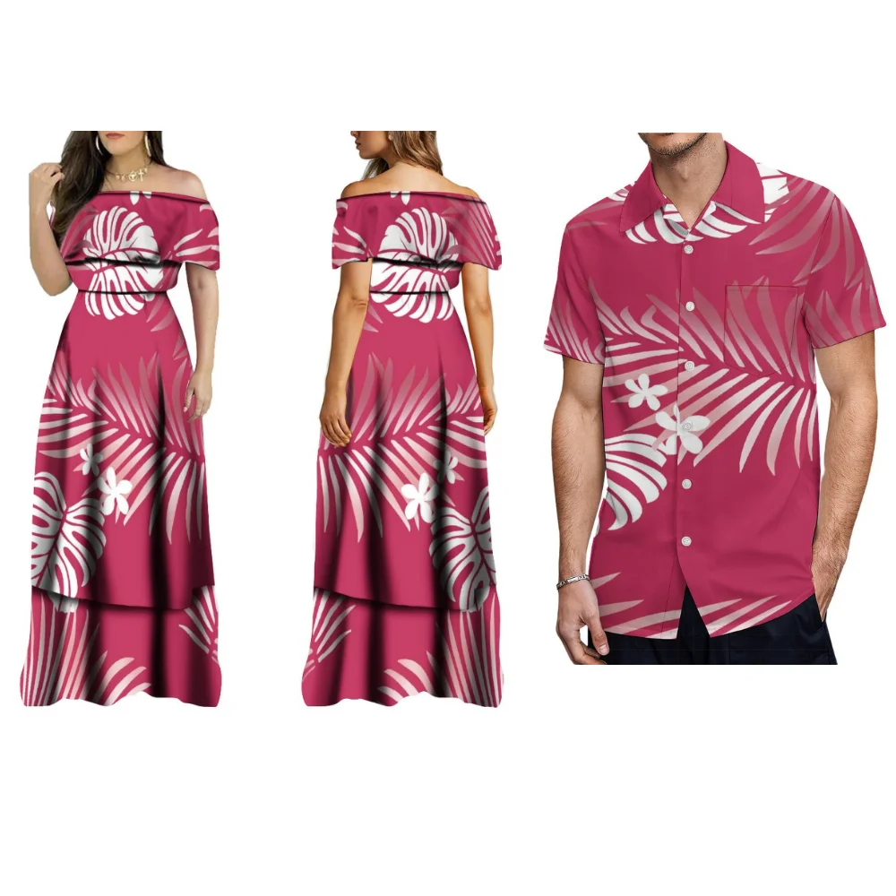 

Summer Women'S Long Skirt Men'S Shirt One Shoulder Banquet High Quality Dress Custom Polynesian Pattern New Couple Clothing