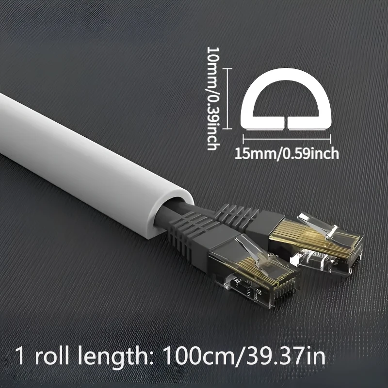 1M Flexible Cord Management Channel,Invisible Decorative Wire Cover, Anti-Step Protector, Adhesive Cable Raceway with Cap