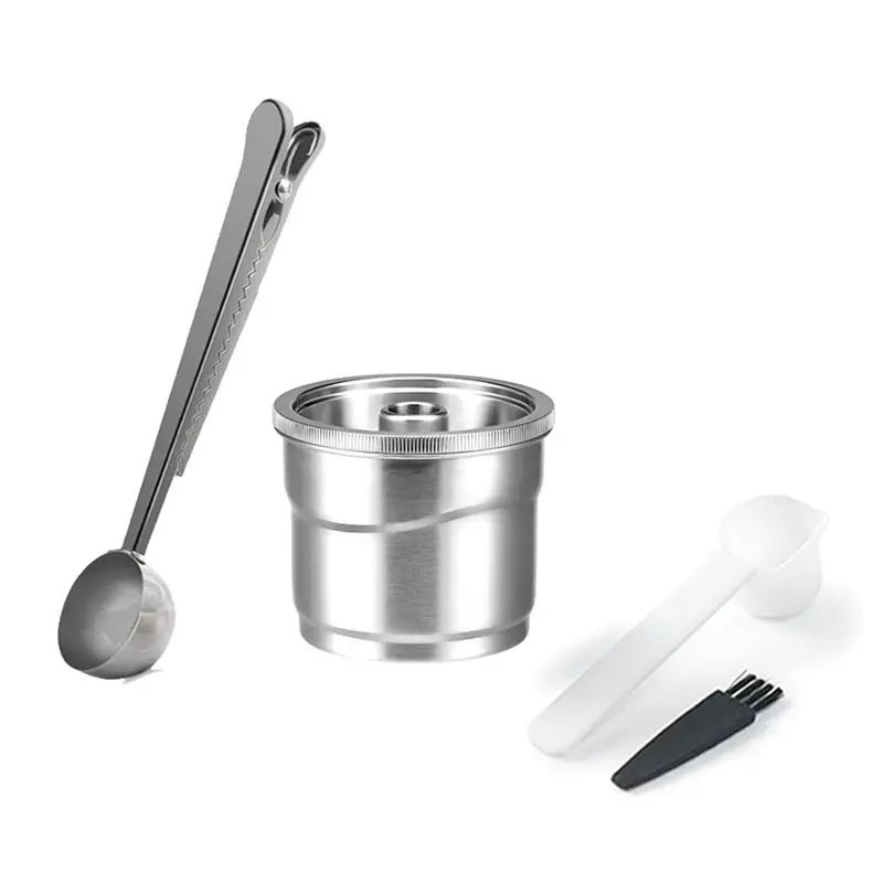 For Illy X7/Illy Y3/Illy Y5 Reusable Coffee Capsule Refillable Filters Stainless Steel Spoon Cleaning Brush Durable-AT64