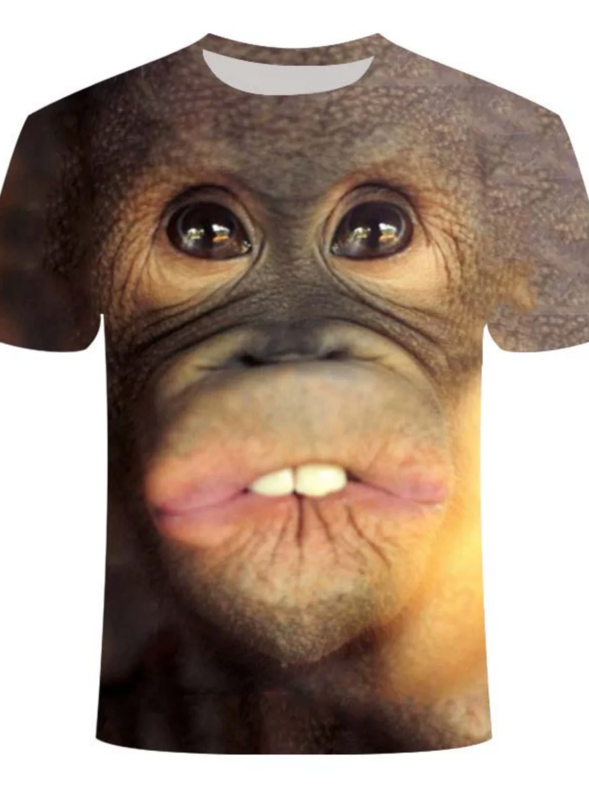 Orangutan Printed Short Sleeve T-Shirt Men's Fashion Polyester Fiber round Neck Print Design Spring Autumn Season Casual Wear