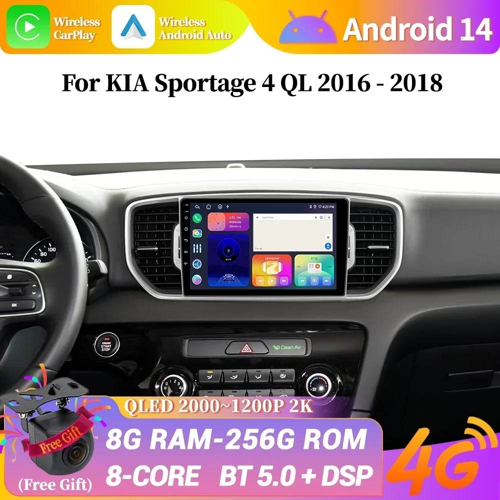

Android 14 для KIA Sportage 4 QL 2016-2018 автомобильное радио мультимедиа беспроводной Carplay Bluetooth навигация мультимедиа 4G сенсорный экран