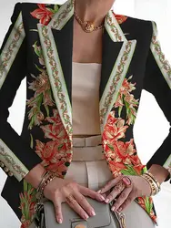 Blazer fino estampado feminino, moda europeia e americana, casaco de primavera, novo