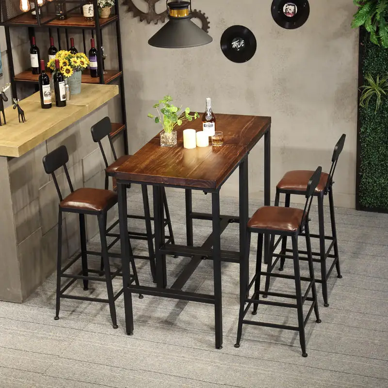 

Traditional Style Commercial Bar High Stools and Table Coffee Shop Furniture Set Wooden Chairs