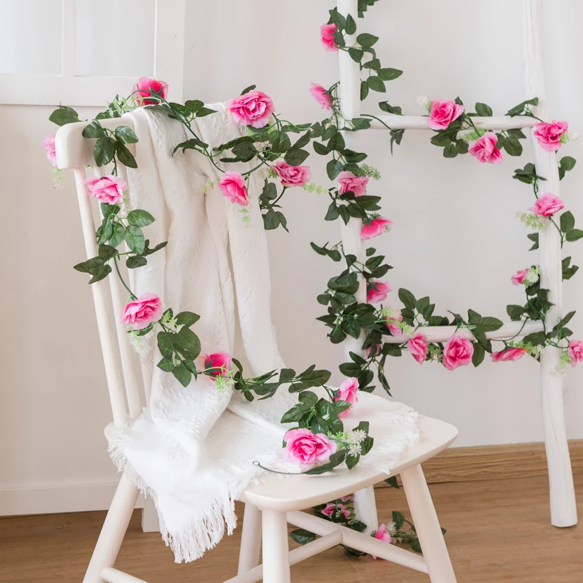 Künstliche Rosenranke Blumenwand Braut Hochzeitskranz Festival Seiden-Rattan-Blätter Girlande Bogen Heim Raumdekoration Bestseller Geschenk – Detail 6
