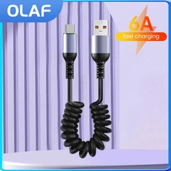 25cm Cable USB A/C to Type C Fast Charging Car Spring Extension Data Line For iPhone 15 16 Pro Max Xiaomi Huawei Oneplus Phone