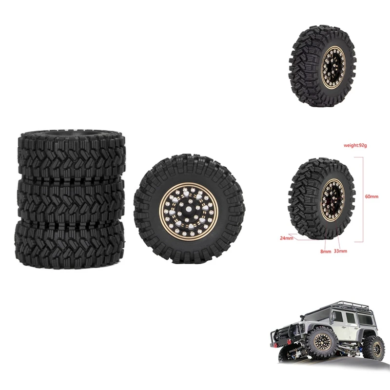 For Traxxas 1/18 TRX4M Land Rover 1.2-Inch Brass Wheel Tire 1/24 SCX24 FMS