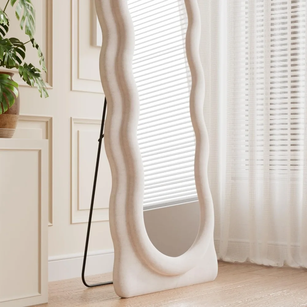 Full Length Wavy Mirror 63 x 24 - Wall Hanging or Leaning Mirror with Wooden Frame for Home Decor