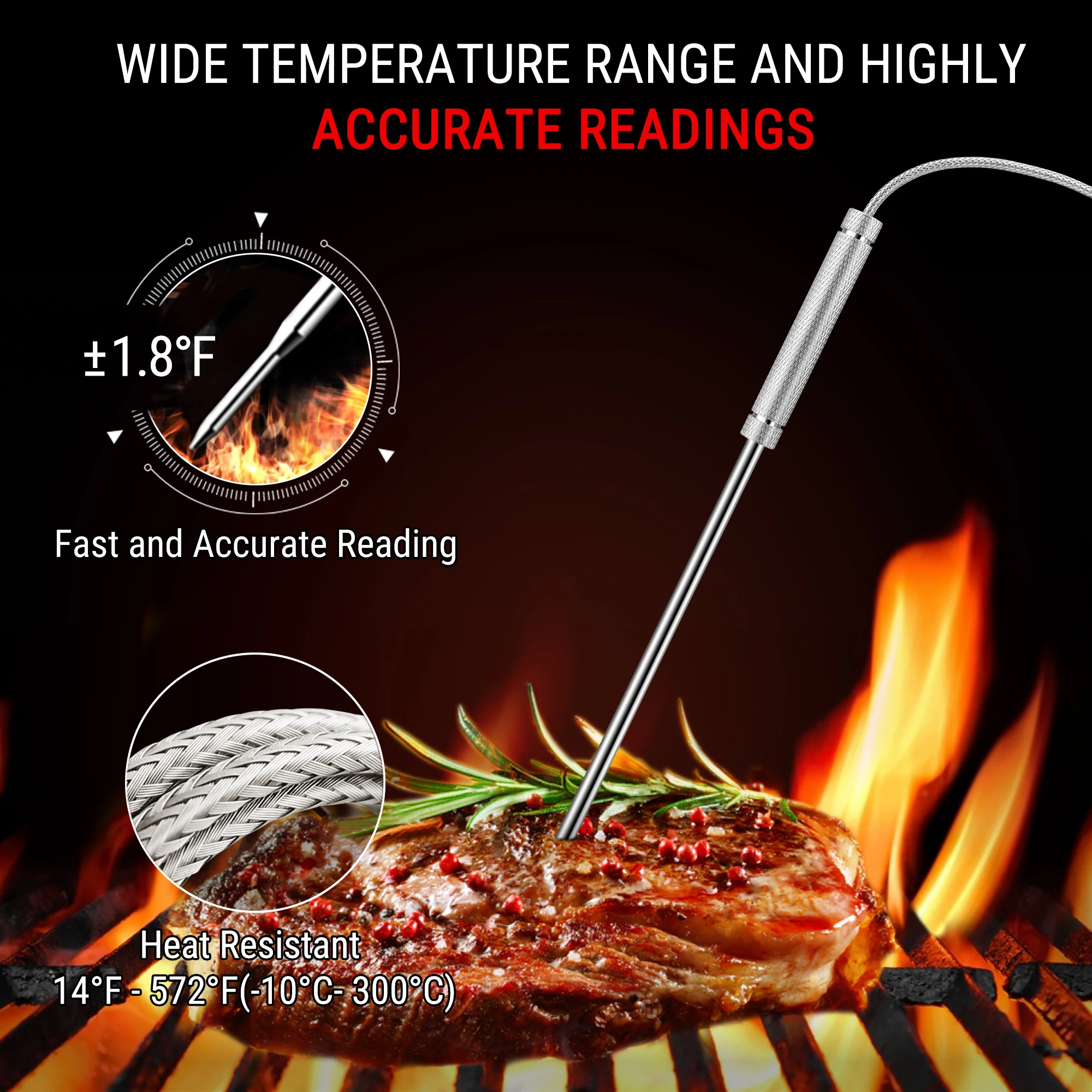 ThermoPro TP27C 150M Không Dây Từ Xa Phạm Vi Đèn Nền Màn Hình LCD Lớn Hiển Thị 4 Phủ Đầu Dò Nhà Bếp Nấu Ăn Thịt Nhiệt Kế Lò Nướng
