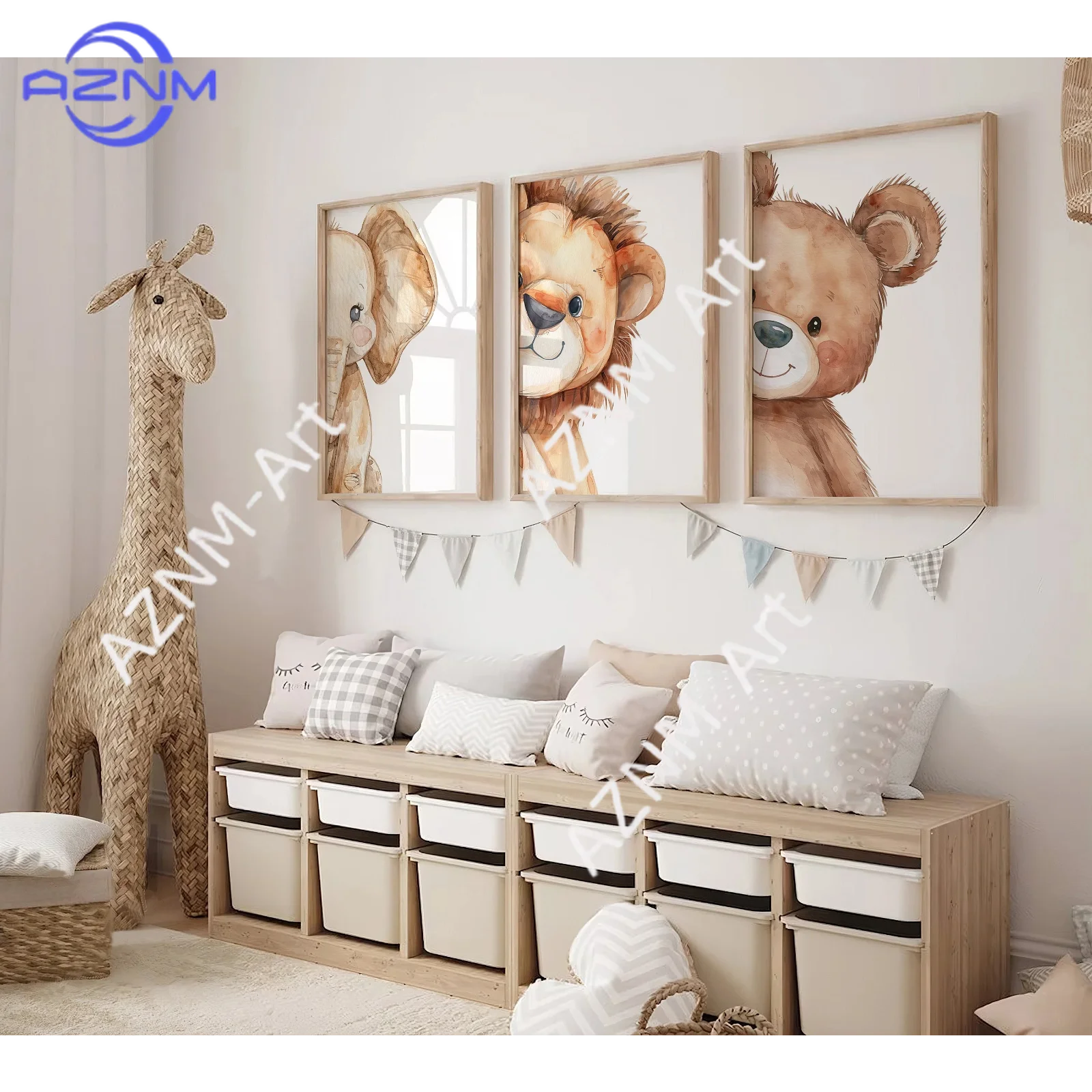 1/3 Stück Kinderzimmer-Wandkunst, niedliche Tierdrucke, Elefant, Bär, Löwe, druckbar, für Kinderzimmer