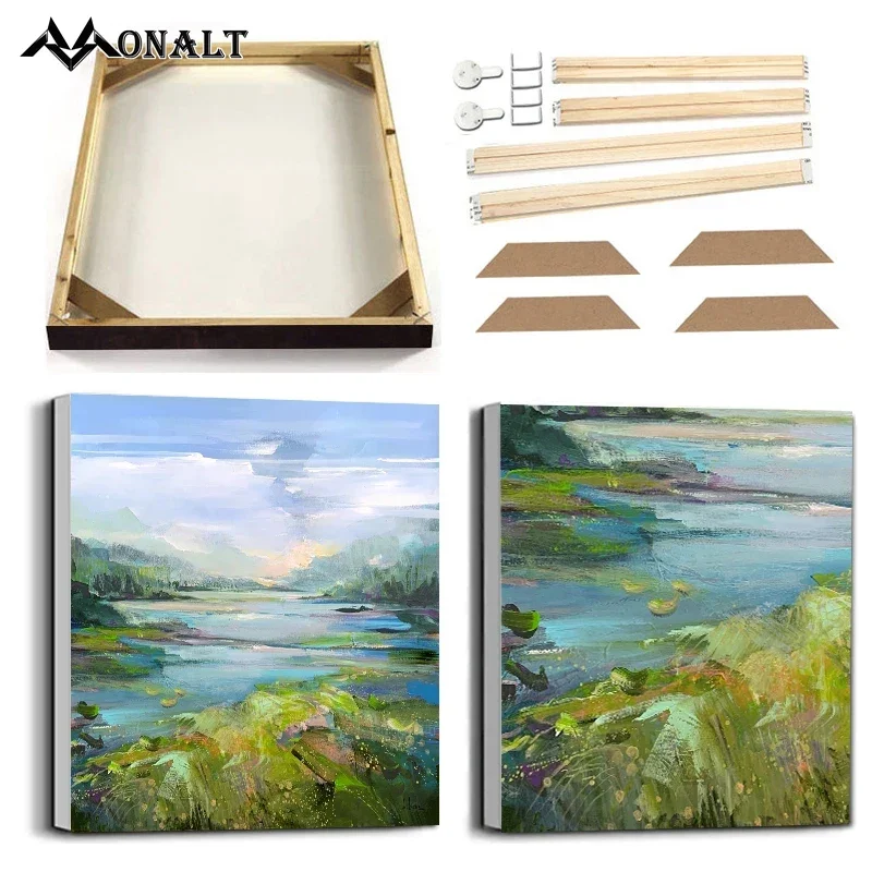 Home DecorModern Abstract Landscape Oil Painting On Canvas With Frame Pink Green Seaside Scenery Poster Prints Wall Art Picture