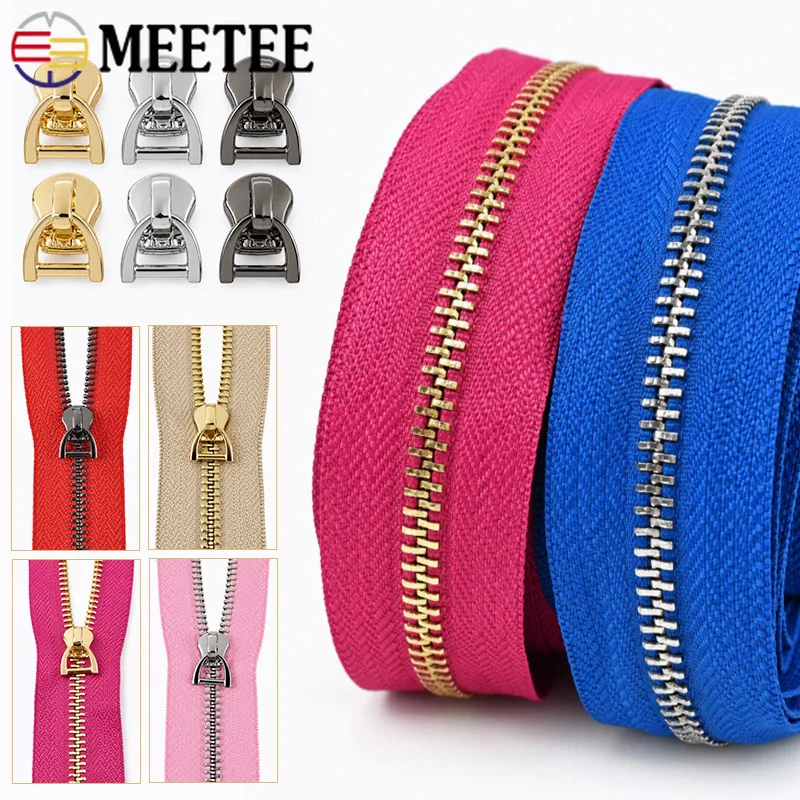 1-3Y 5# Metal Zipper Tapes with Sliders Clothes Jackets Closure Zippers Continuous Zips Coil Sewing Zip Repair Kits Accessories