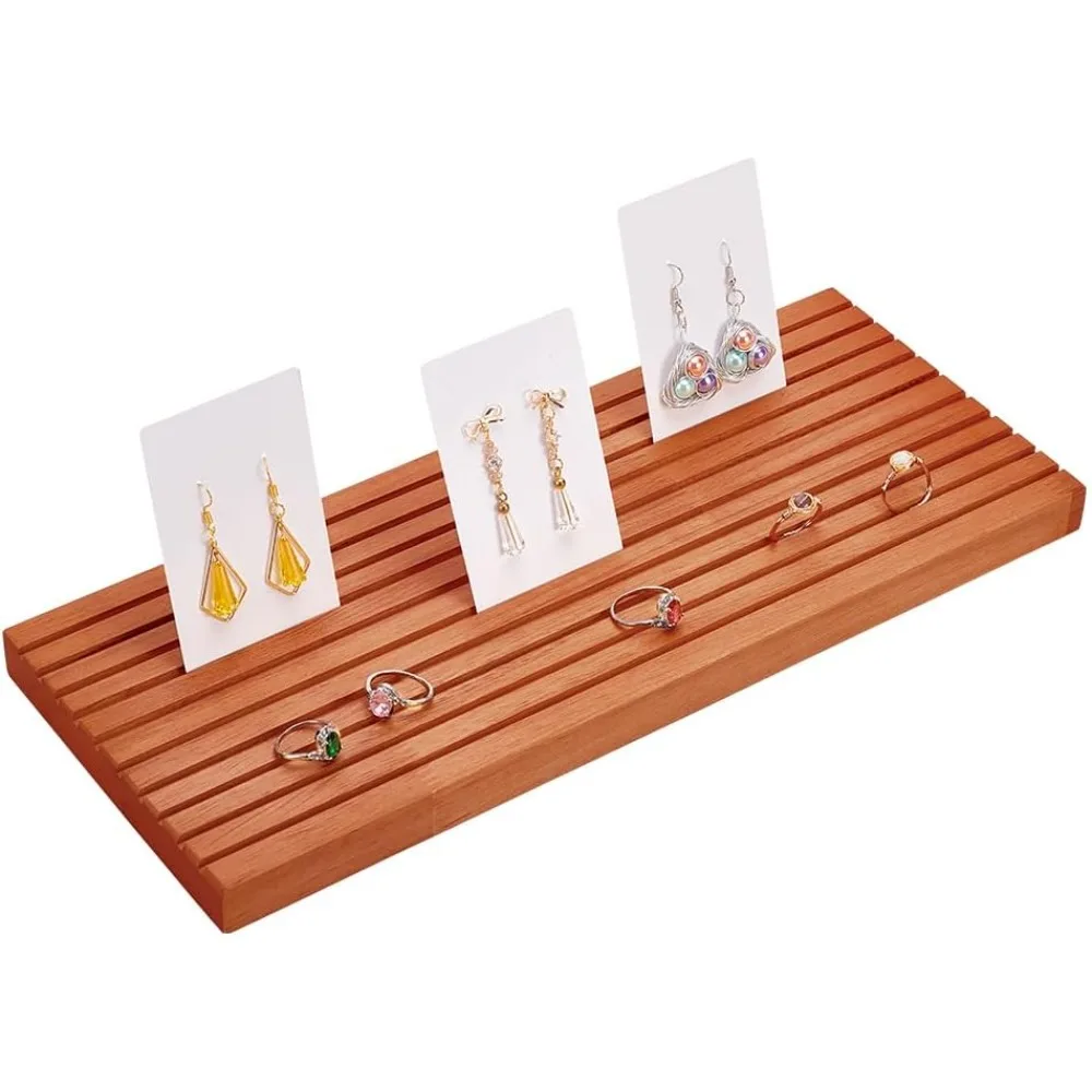 10-Slot Wood Earring Display Stand, Earring Card Display Holder 3mm Grid Ruler Rack Organizer for Rings, Earring Display Cards