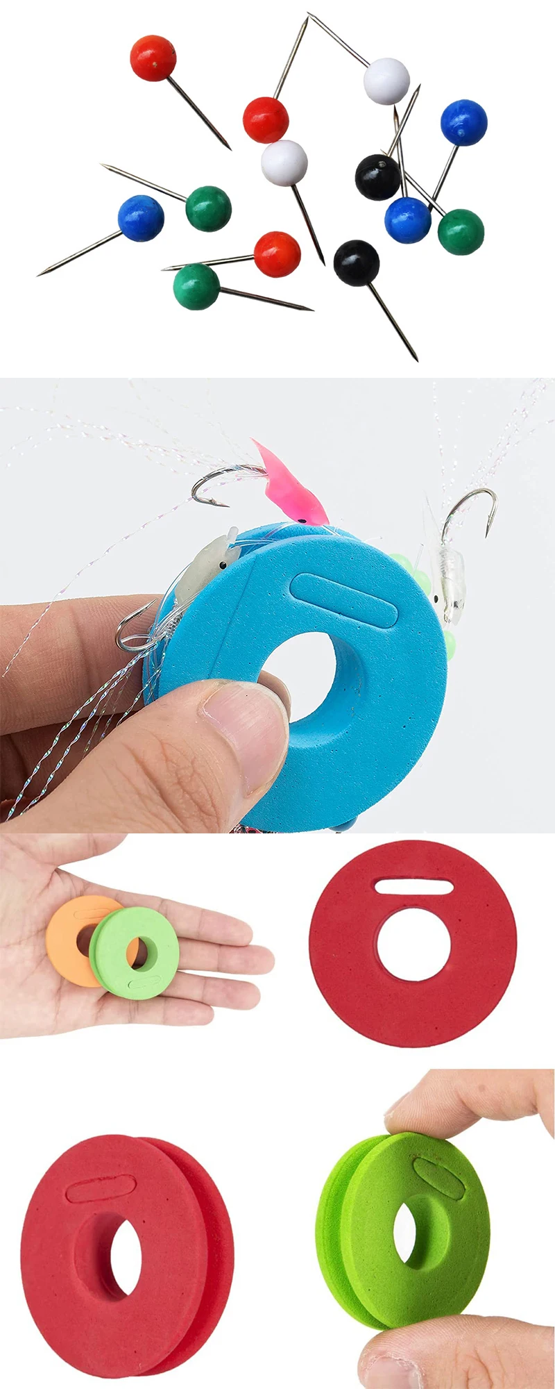 5 Stücke Schaum Schwamm Angelschnur Bord mit 5 Pins Wicklung Eingewickelt Draht Bord Spule Spule Angelzubehör Rig Wickler 3 Größen – Detail 2