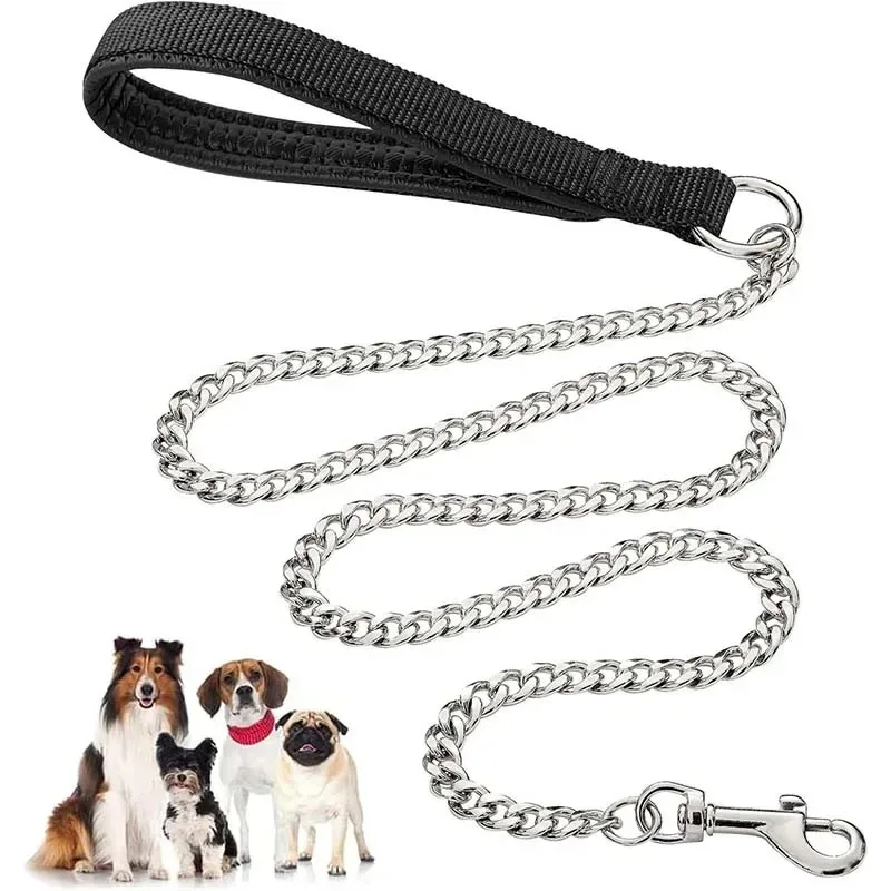 Chew Proof Metal Dog Leash,Heavy Duty Stainless Steel Dog Chain Leash, with Padded Handle, Chew Proof Training Lead for Dogs
