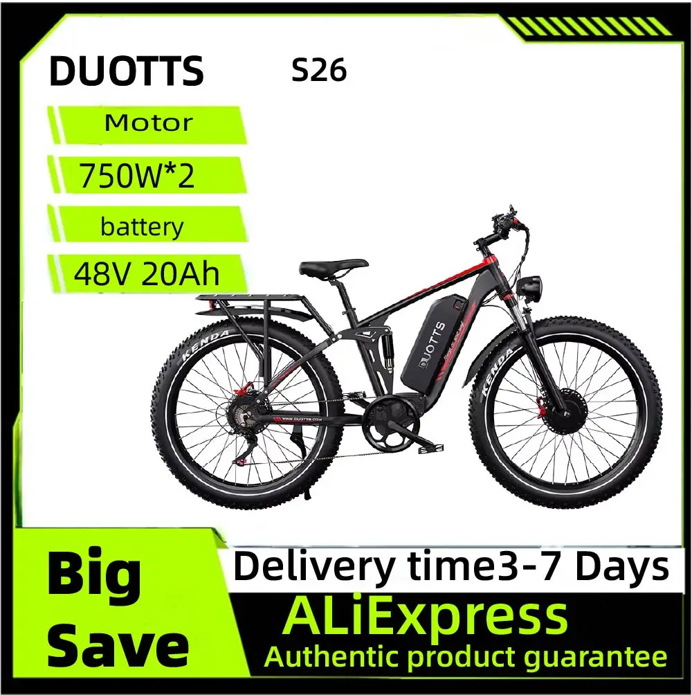 

DUOTTS S26 Dual Suspension E-Mountain Bike For Adult 48V 20Ah Battery Dual Motor 26 inch Fat Tire Off-road Electric Bicycle
