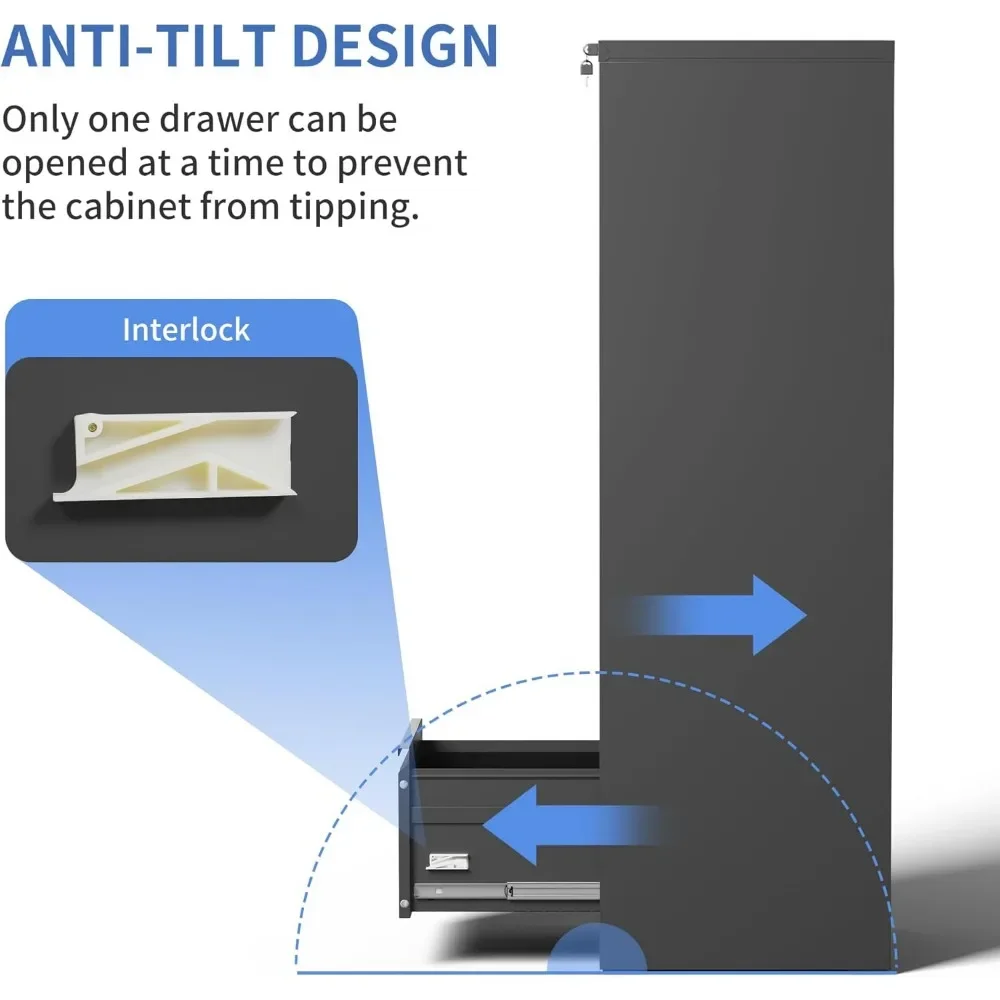 Vertical File Cabinet with Lock, File Cabinet for Home Office,