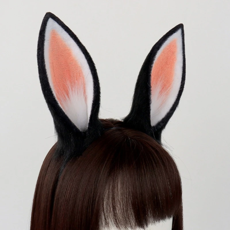 Rabbits Costume Set Plush Animal Ear Hairband, Animal Tail, Halloween Animal Costume Accessories for Girl Cosplay