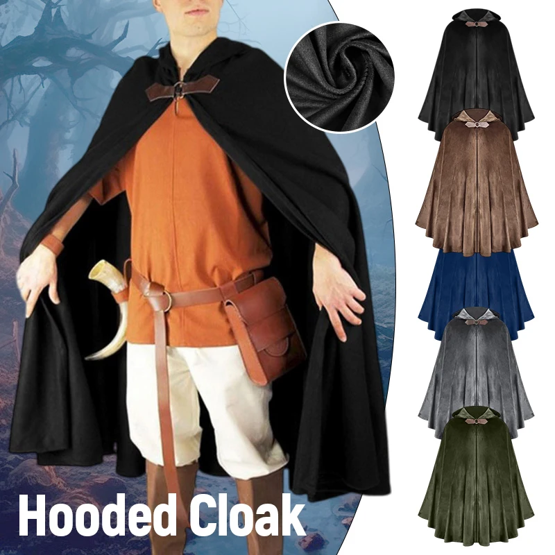 1PC Men Women Medieval Hooded Cloak Pirate Gothic Cloak Robe Performance Costume Accessories Halloween Black Cloaks