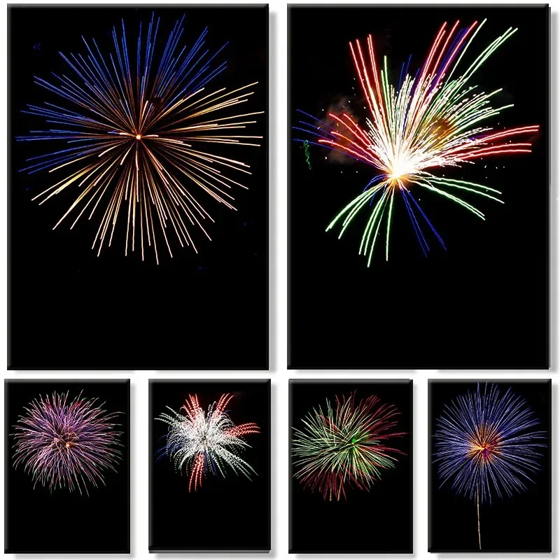 Abstract Line Fireworks Black Background Poster Colorful Flames Canvas Painting Print Wall Art Picture Living Room Home Decor