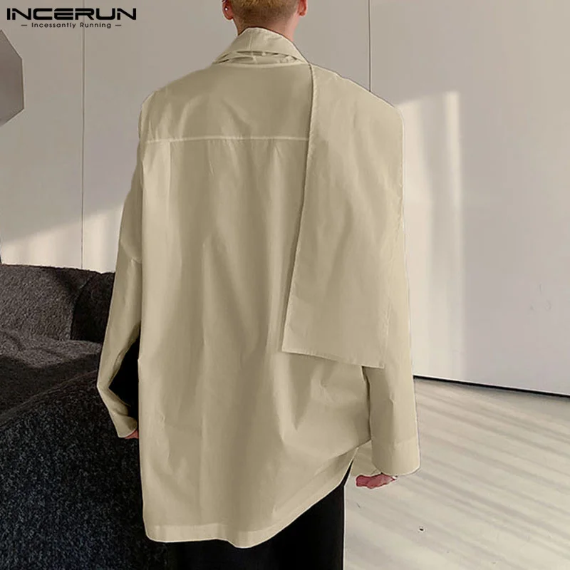 INCERUN Men Irregular Shirt Solid Color Long Sleeve Casual Men Clothing Streetwear 2024 Loose Korean Style Fashion Shirts S-5XL