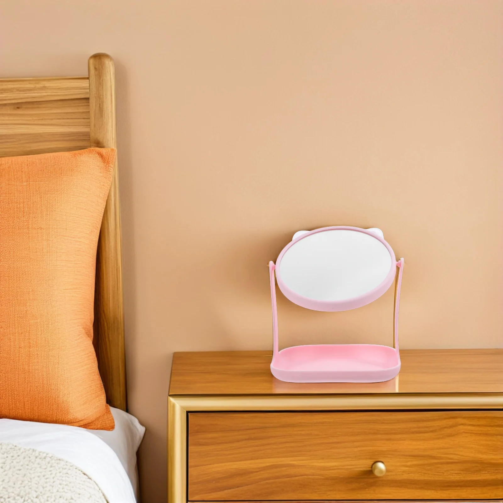 1Pcs Katze Ohr Kosmetik Spiegel Drehbare Desktop Make-Up Spiegel mit Ablage Langlebiges Material Neuheit Design