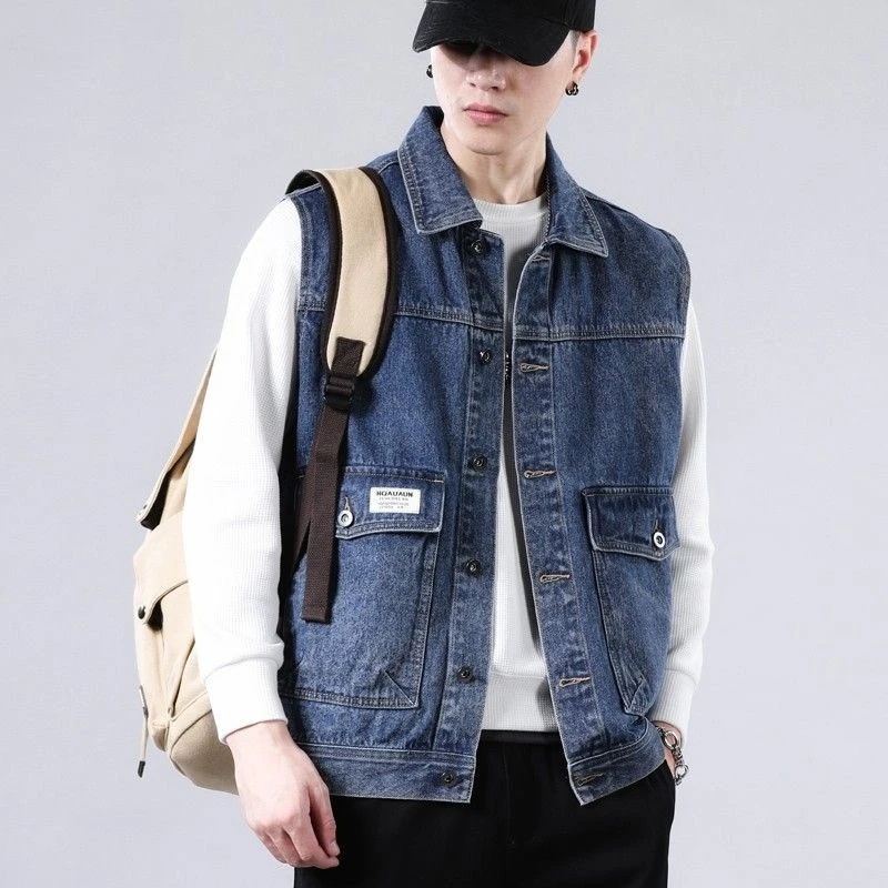 

Men's Vintage Denim Vest Summer Casual Workwear with Multiple Pockets Retro Style Trendy Durable for Outdoor Daily Wear