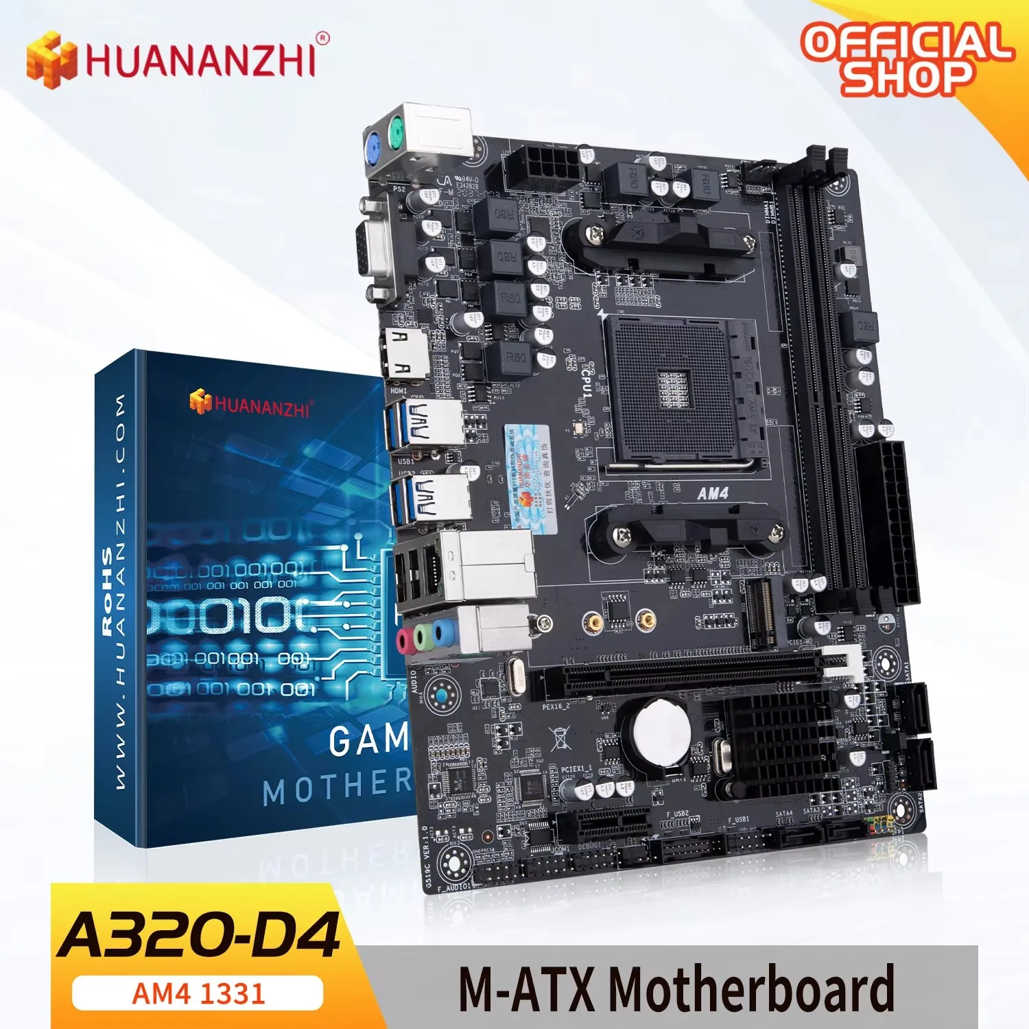 HUANZHI A320 AM4 Motherboard supports AMD Socket AM4 Ryzen Series CPU M.2 NVMe DDR4 Dual Channel Gaming Motherboard