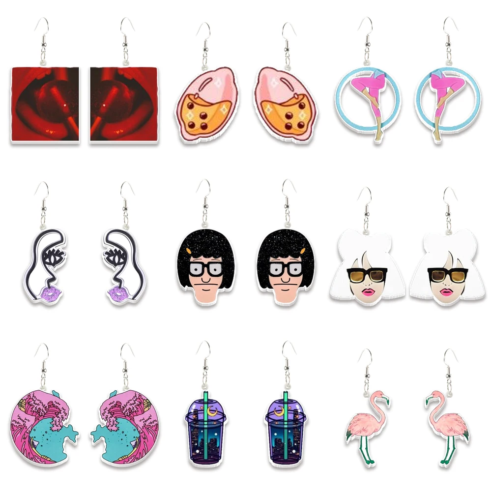 Acrylic Dangle Drop Earrings Cartoon Sunglasses Lollipop Animal Series Resin Dangle for Women Gifts Children