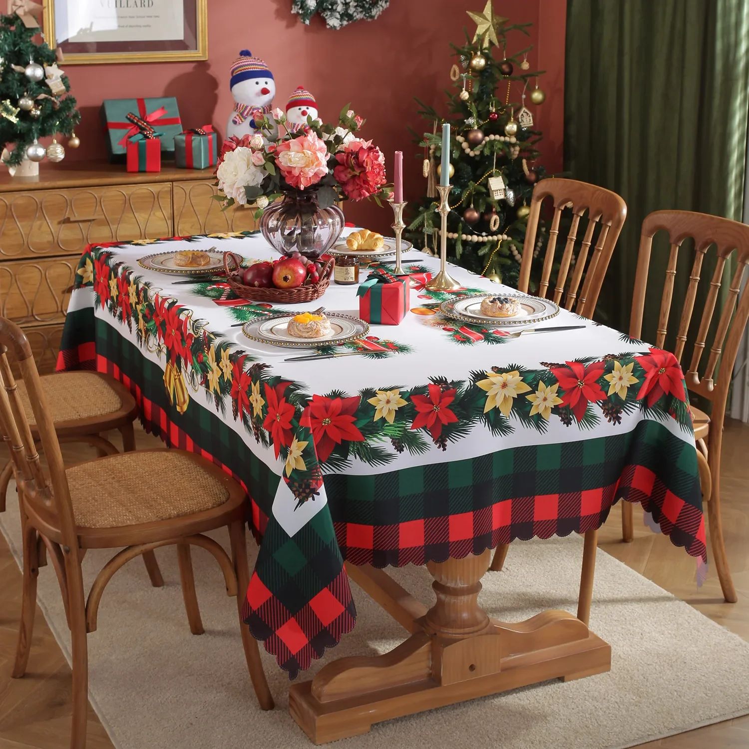 2023 New Printing Round Table Cloth Waterproof and Oil Proof Christmas Day Joyful Decoration Round Tablecloth Para Fiesta