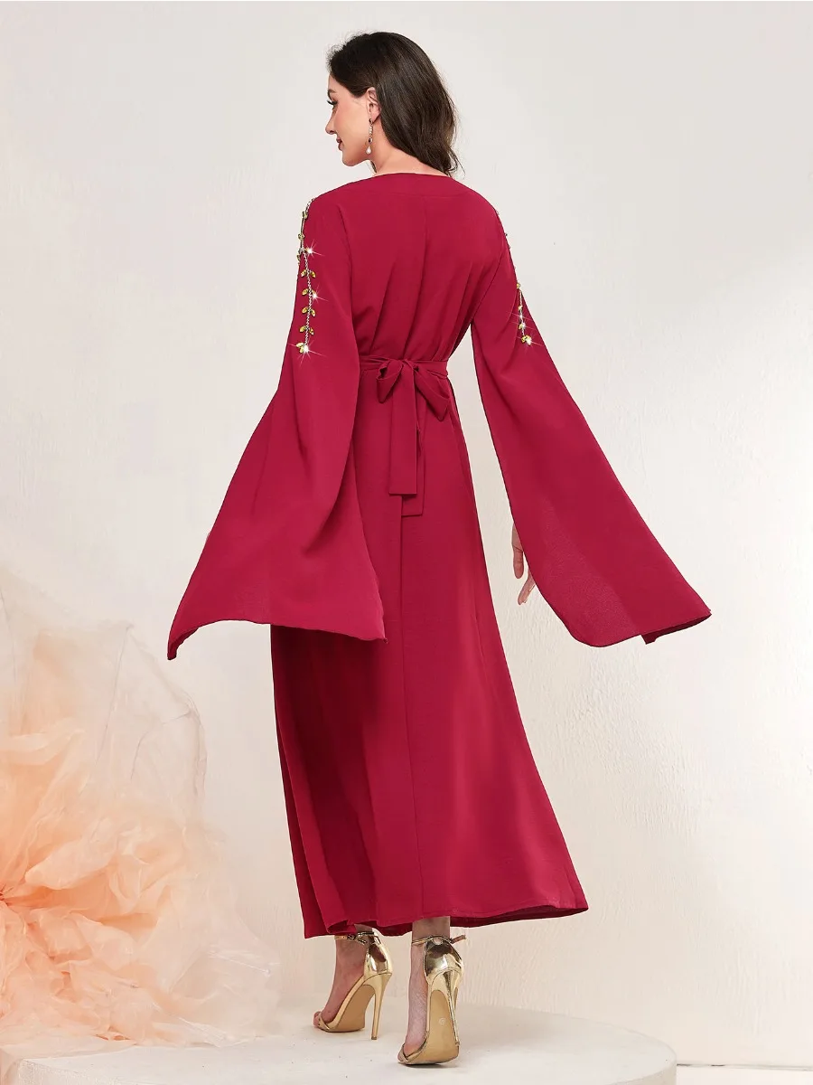 Eid Arab Muslim Party Dress Women Maxi Long Sleeve Diamond Jalabiya Long Dresses Morocco Kaftan Vestidos Dubai Ramadan Gown Robe