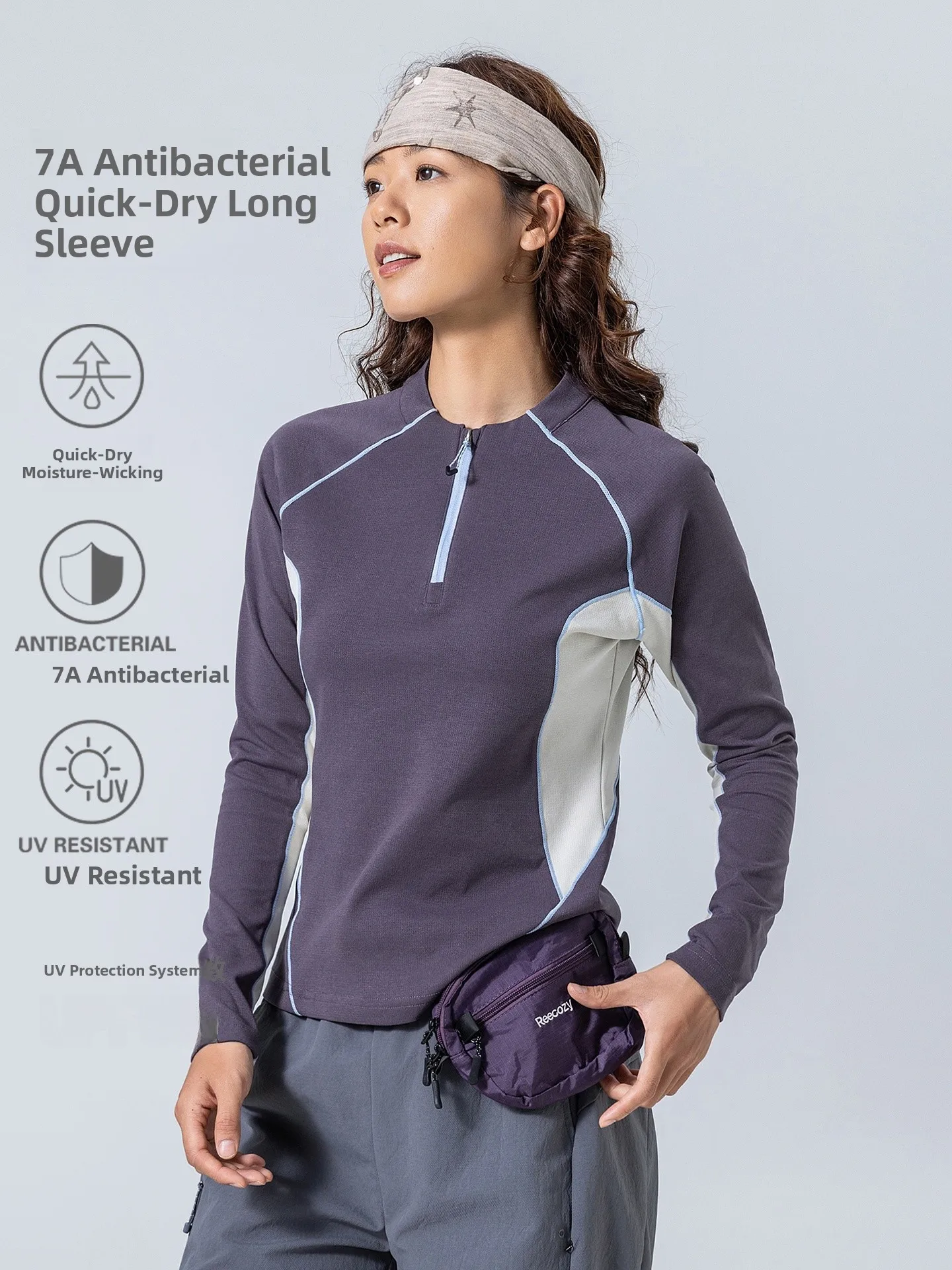 Outdoor Color Block Long Sleeve T-Shirt Women's Small Size Autumn Spicy Slim Fit Hiking Sport Half Zip Base Shirt