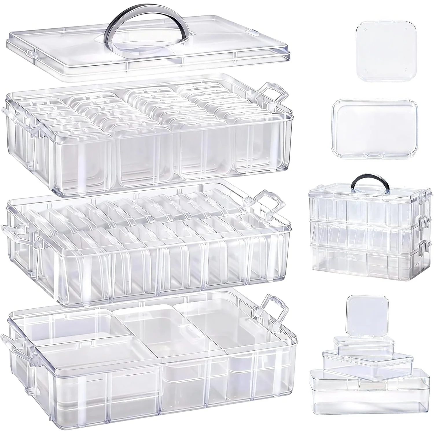 Image of 3-stöckige Stapelbare Perlenaufbewahrungsbox: Ein 56-Fächer Klarer Kunststoff-Organizer – Ideal zum Sortieren und Aufbewahren von Bastelmaterialien, DIY-Zubehör